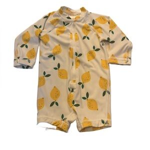 Hanna Anderson Lemon Print Baby swim suit size 60 3-6m